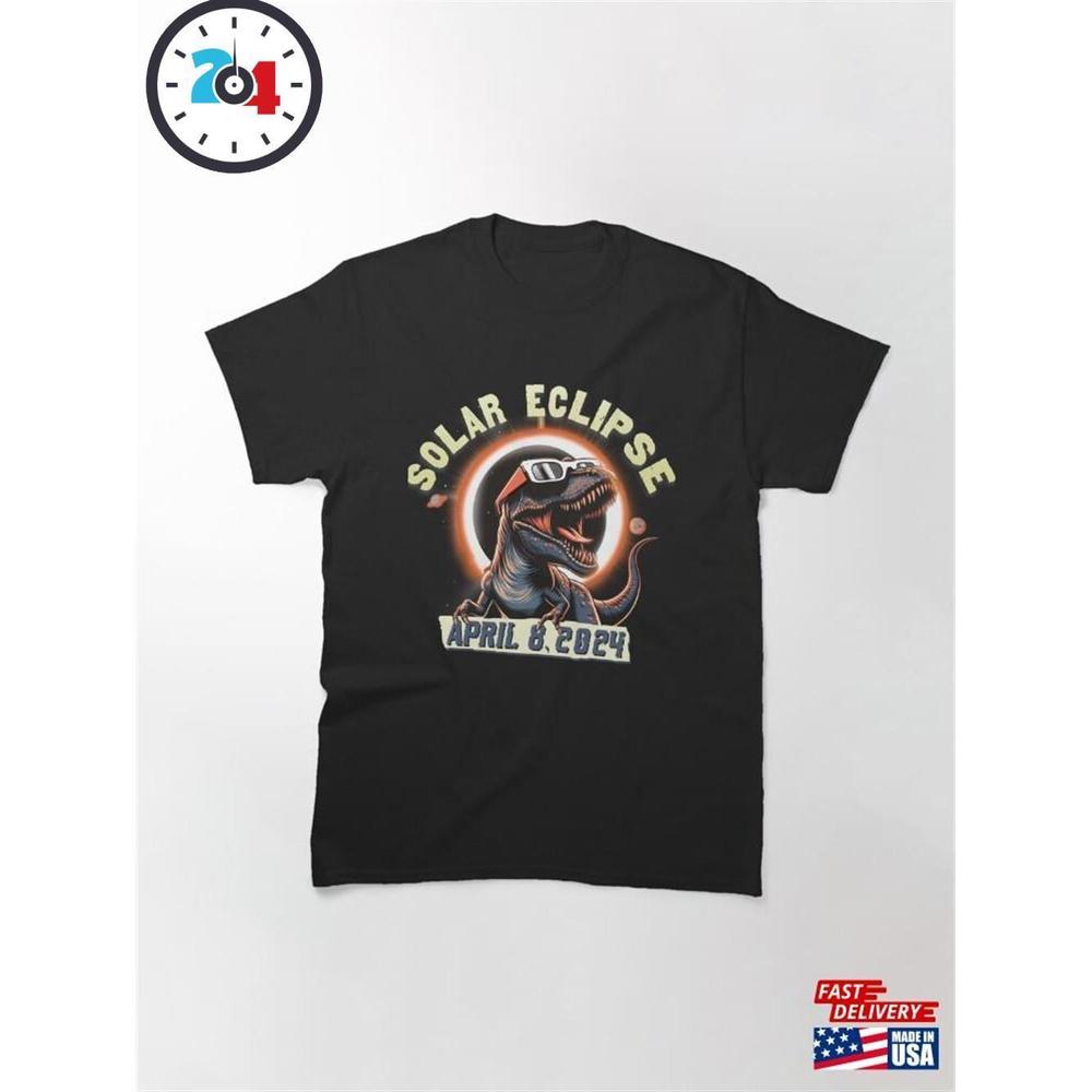 T Rex Dinosaur Total Solar Eclipse Totality April 8 Classic T-Shirt